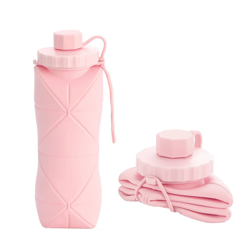 Portable Folding Silicone Water Bottle 600ml – Reusable Eco-Friendly Cup for Travel, Gym, and Outdoor Adventures