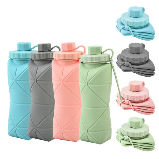 Portable Folding Silicone Water Bottle 600ml – Reusable Eco-Friendly Cup for Travel, Gym, and Outdoor Adventures