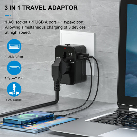 Universal Travel Adapter with USB Ports – International Power Plug for Worldwide Use