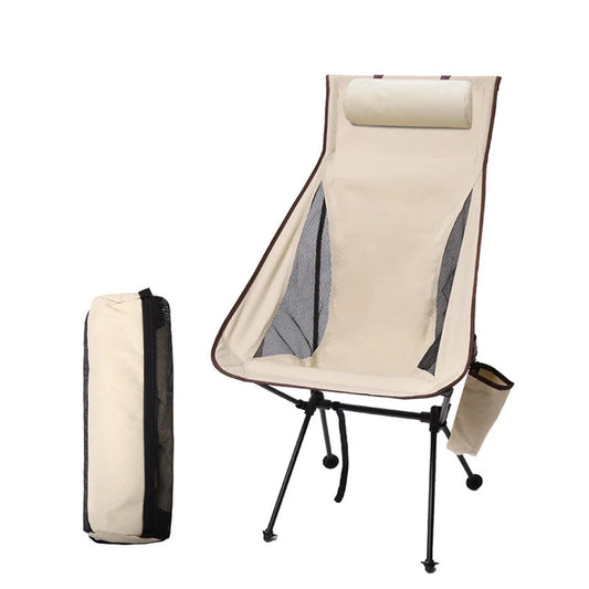 Portable Folding Camping Chair with Headrest – Lightweight Aluminum Alloy Chair for Fishing and Outdoor Adventures