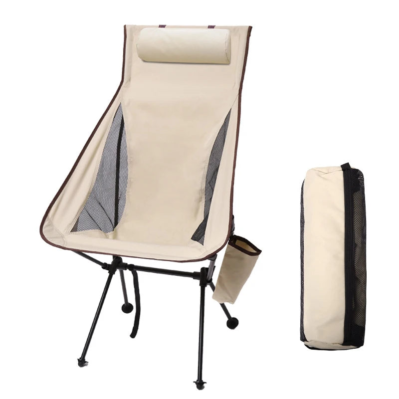 Portable Folding Camping Chair with Headrest – Lightweight Aluminum Alloy Chair for Fishing and Outdoor Adventures