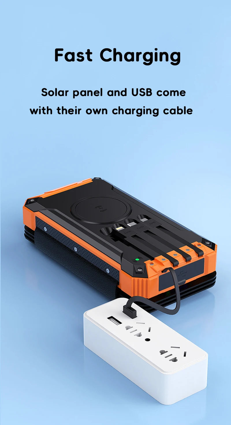 20000mAh Solar Power Bank with Foldable Panels and Wireless Charging – Portable Charger for Smartphones and Tablets