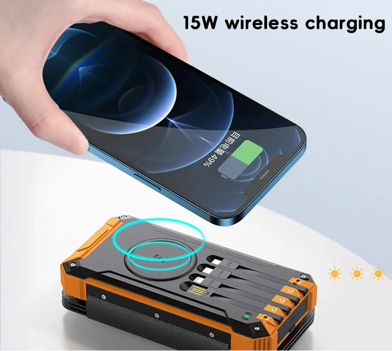 20000mAh Solar Power Bank with Foldable Panels and Wireless Charging – Portable Charger for Smartphones and Tablets