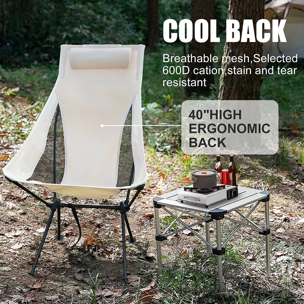 Portable Folding Camping Chair with Headrest – Lightweight Aluminum Alloy Chair for Fishing and Outdoor Adventures