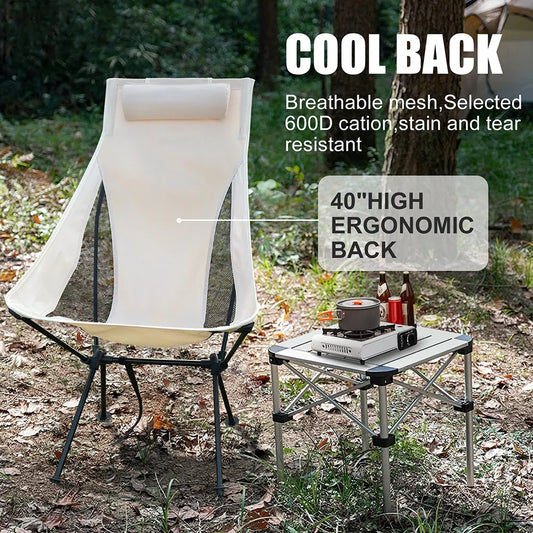 Portable Folding Camping Chair with Headrest – Lightweight Aluminum Alloy Chair for Fishing and Outdoor Adventures