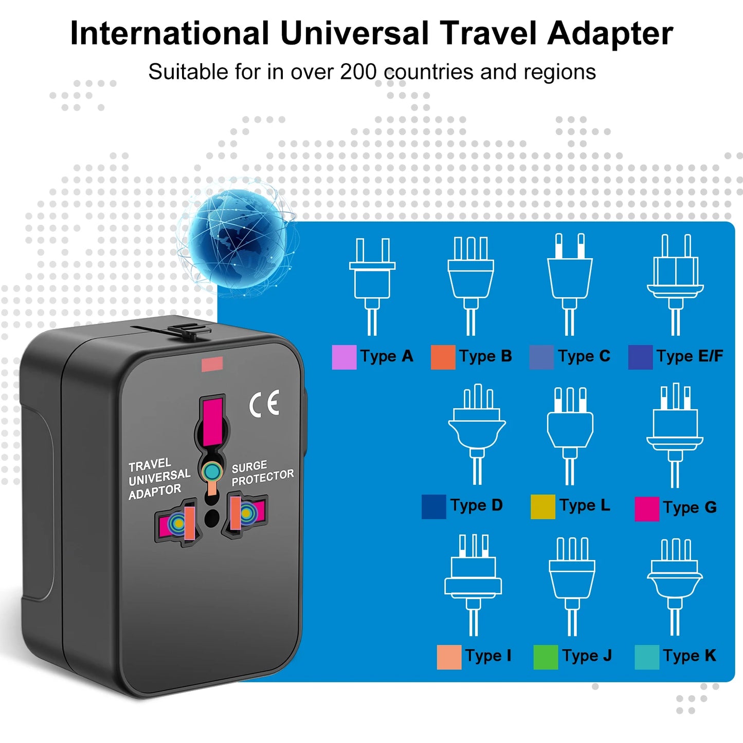 Universal Travel Adapter with USB Ports – International Power Plug for Worldwide Use