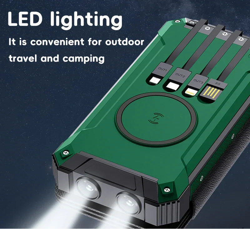 20000mAh Solar Power Bank with Foldable Panels and Wireless Charging – Portable Charger for Smartphones and Tablets