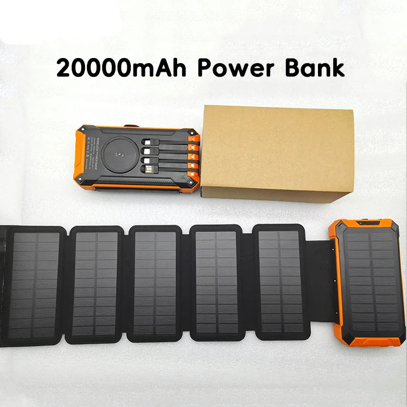 20000mAh Solar Power Bank with Foldable Panels and Wireless Charging – Portable Charger for Smartphones and Tablets